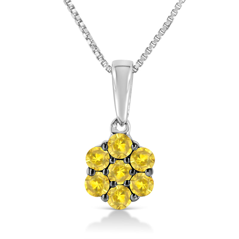 Bids.com .925 Sterling Silver 1/2 Cttw Prong Set Treated Green Diamond Floral Cluster 18" Pendant Necklace (Green Color, I1-I2 Clarity) Necklaces White Smoke Yellow Diamond / 0.25 / White