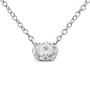 Bids.com 14K White Gold 1/2 Cttw Lab Grown Oval Shape Solitaire Diamond East West 18" Pendant Necklace (E-F Color, VS1-VS2 Clarity) Necklaces White Smoke White.Gold / 18