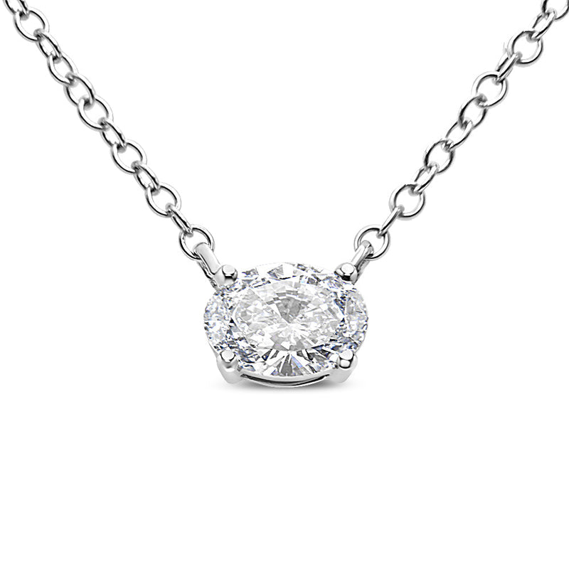 Bids.com 14K White Gold 1/2 Cttw Lab Grown Oval Shape Solitaire Diamond East West 18" Pendant Necklace (E-F Color, VS1-VS2 Clarity) Necklaces White Smoke White.Gold / 18