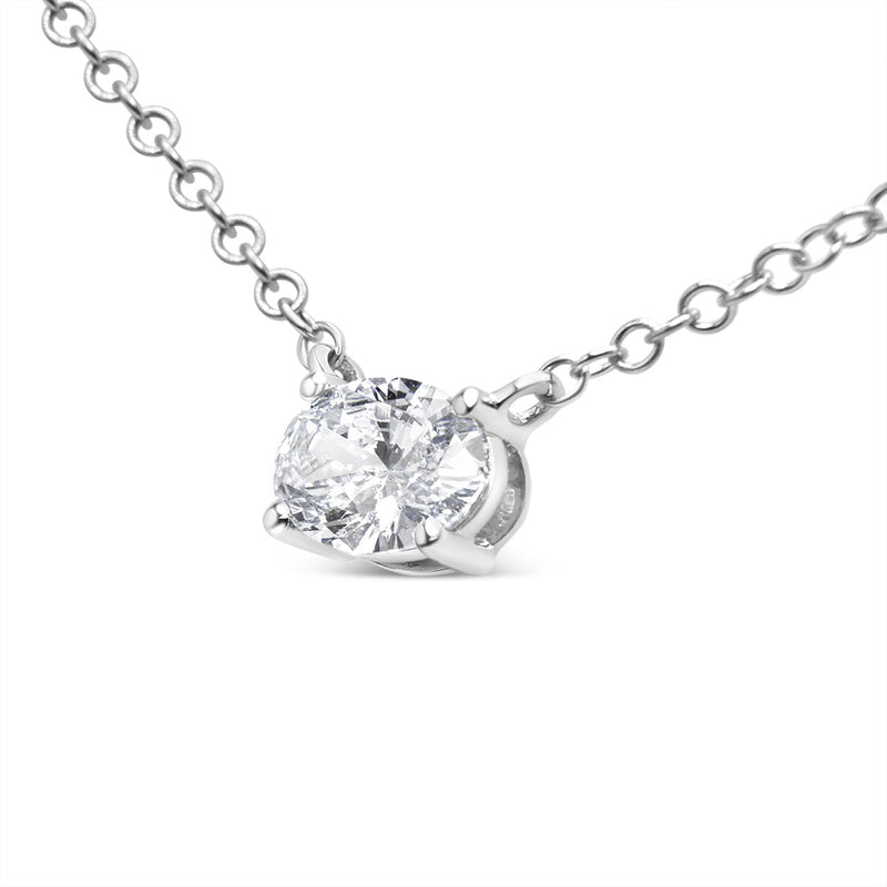 Bids.com 14K White Gold 1/2 Cttw Lab Grown Oval Shape Solitaire Diamond East West 18" Pendant Necklace (E-F Color, VS1-VS2 Clarity) Necklaces White Smoke White.Gold / 18