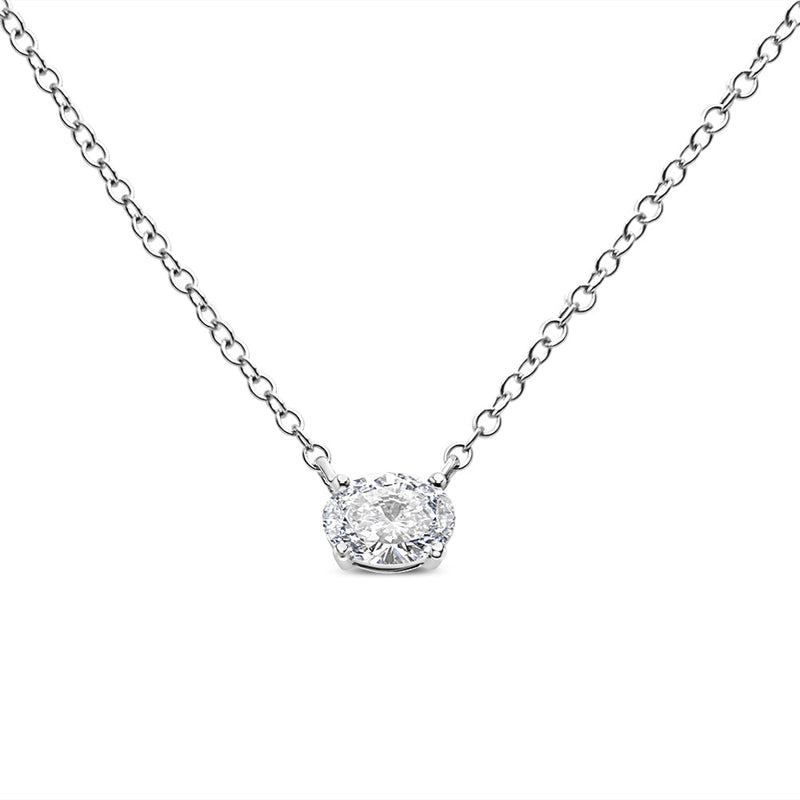 Bids.com 14K White Gold 1/2 Cttw Lab Grown Oval Shape Solitaire Diamond East West 18" Pendant Necklace (E-F Color, VS1-VS2 Clarity) Necklaces White Smoke White.Gold / 18