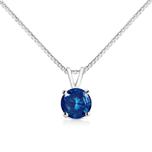 Bids.com 10K White Gold 1/4 Cttw Round Brilliant Cut Lab Grown Blue Diamond 4-Prong Solitaire Pendant Necklace (Blue Color, VS2-SI1 Clarity) - 18" Necklaces White Smoke White.Gold / 18 / Blue Diamond