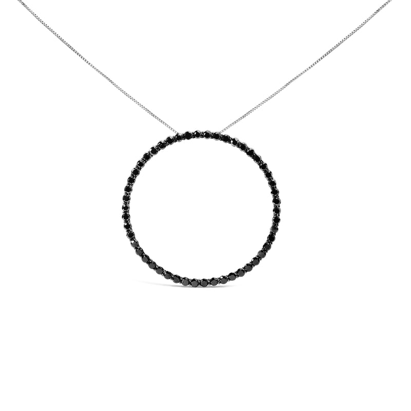 Bids.com .925 Sterling Silver 4.0 Cttw Black Diamond Open Hoop Circle 18" Pendant Necklace (Black Color, I2-I3 Clarity) Necklaces White Smoke White.Sterling Silver / 18 / 4
