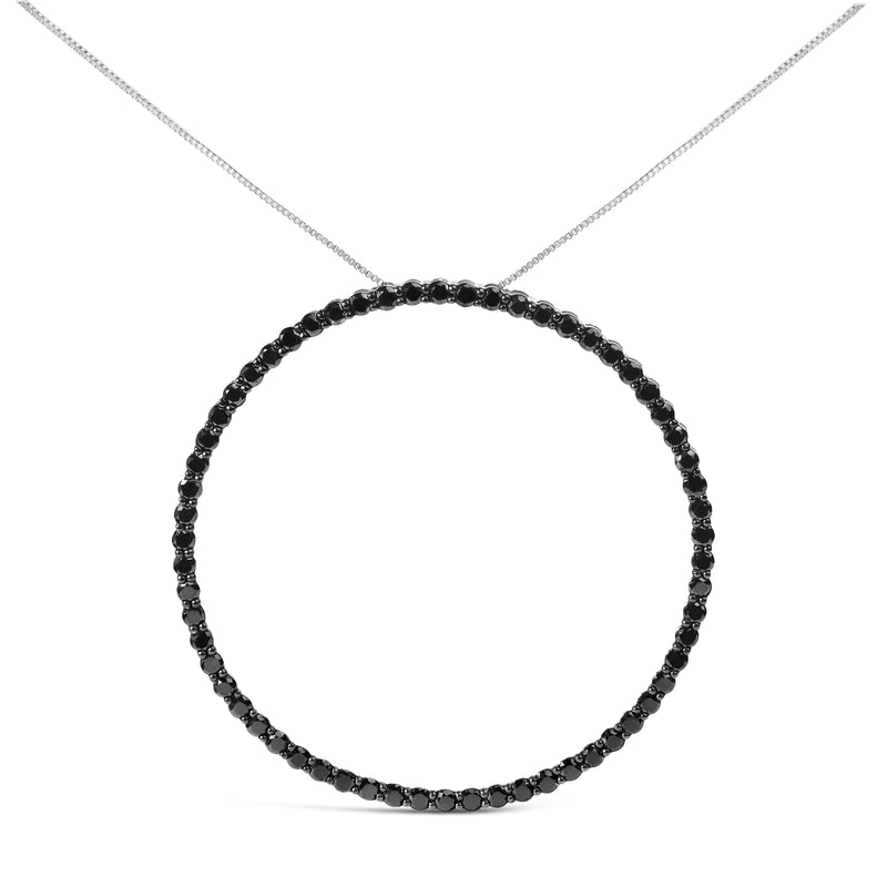 Bids.com .925 Sterling Silver 4.0 Cttw Black Diamond Open Hoop Circle 18" Pendant Necklace (Black Color, I2-I3 Clarity) Necklaces White Smoke White.Sterling Silver / 18 / 5