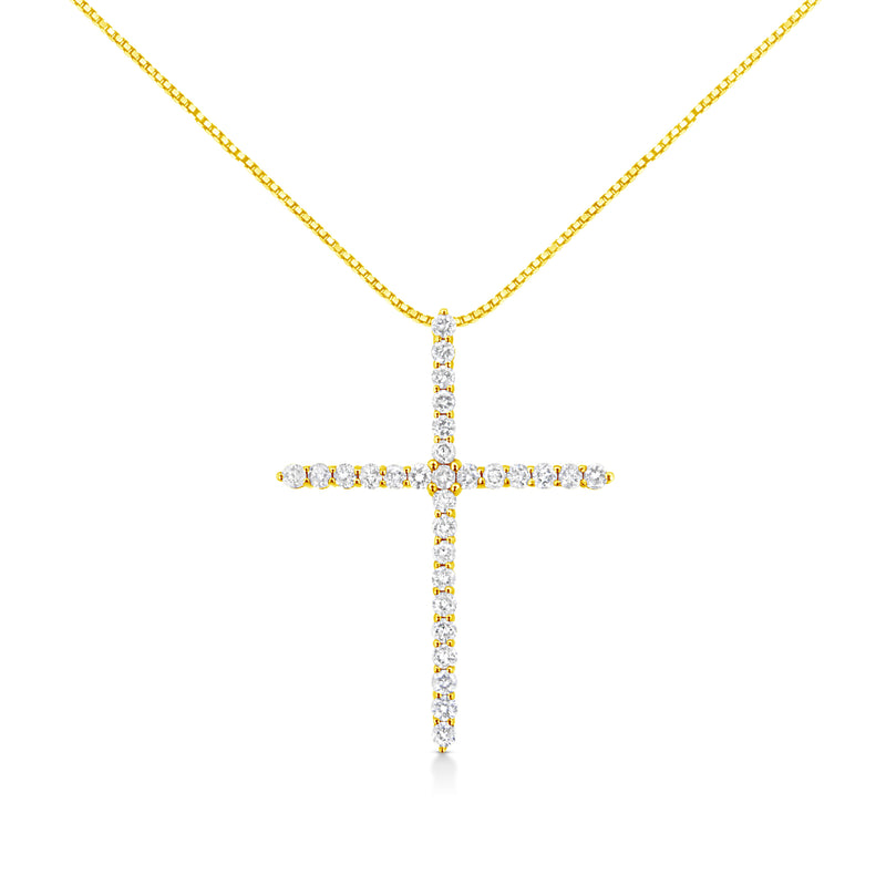 Bids.com 10K Yellow Gold Plated .925 Sterling Silver 3.0 Cttw Prong-Set Round Brilliant Cut Diamond Cross 18" Pendant Necklace (J-K Color, I1-I2 Clarity) Necklaces White Smoke Yellow.Sterling Silver / 18