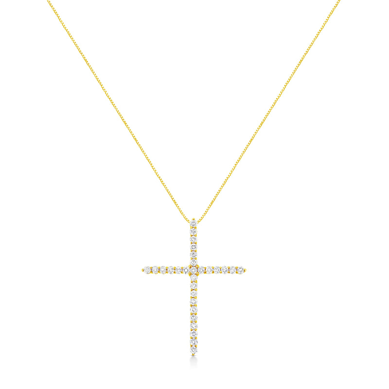 Bids.com 10K Yellow Gold 3.00 cttw Round-Cut Diamond Cross 18" Pendant Necklace (J-K Color, I1-I2 Clarity) Necklaces White Smoke Yellow.Gold / 18