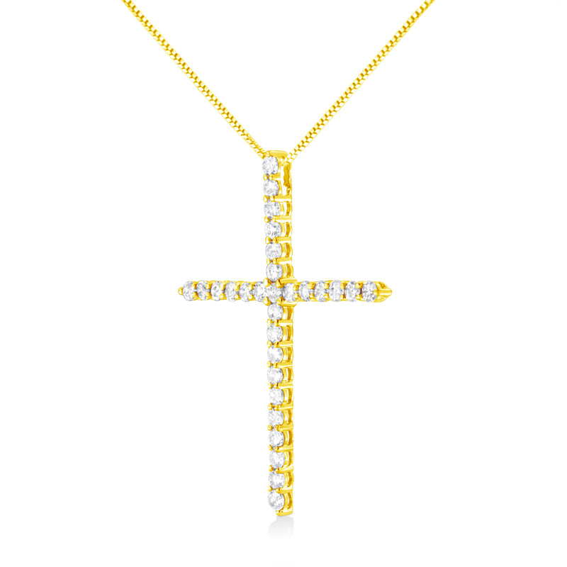 Bids.com 10K Yellow Gold 3.00 cttw Round-Cut Diamond Cross 18" Pendant Necklace (J-K Color, I1-I2 Clarity) Necklaces White Smoke Yellow.Gold / 18