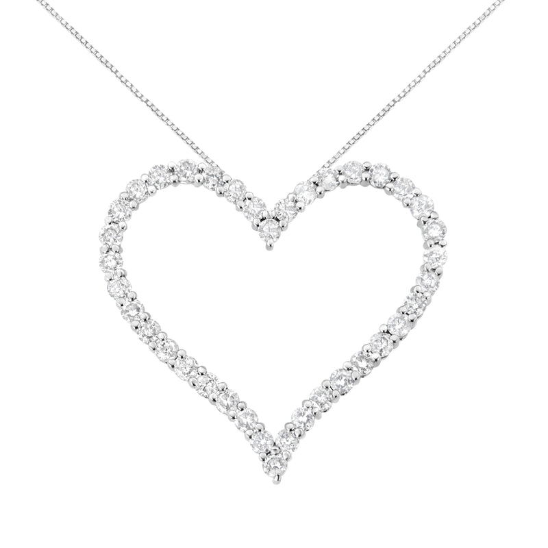 Bids.com .925 Sterling Silver 3.0 cttw Round-Cut Diamond Open Heart Pendant Necklace (I-J Color, I2-I3 Clarity) - 18" Necklaces White Smoke White.Sterling Silver / 18