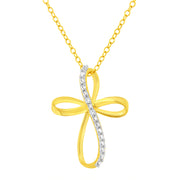 Bids.com 10K Yellow Gold Plated .925 Sterling Silver Diamond Accent Cross Ribbon 18" Pendant Necklace (I-J Color, I2-I3 Clarity) Necklaces White Smoke Yellow.Sterling Silver / 18
