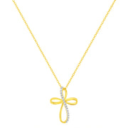 Bids.com 10K Yellow Gold Plated .925 Sterling Silver Diamond Accent Cross Ribbon 18" Pendant Necklace (I-J Color, I2-I3 Clarity) Necklaces White Smoke White.Sterling Silver / 18,Yellow.Sterling Silver / 18