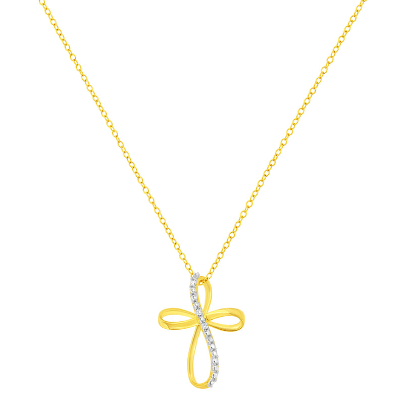Bids.com 10K Yellow Gold Plated .925 Sterling Silver Diamond Accent Cross Ribbon 18" Pendant Necklace (I-J Color, I2-I3 Clarity) Necklaces White Smoke White.Sterling Silver / 18,Yellow.Sterling Silver / 18