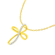 Bids.com 10K Yellow Gold Plated .925 Sterling Silver Diamond Accent Cross Ribbon 18" Pendant Necklace (I-J Color, I2-I3 Clarity) Necklaces White Smoke White.Sterling Silver / 18,Yellow.Sterling Silver / 18
