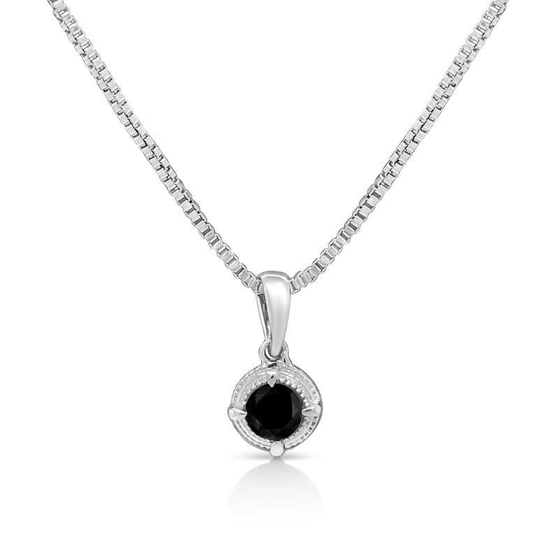Bids.com .925 Sterling Silver 3/4 Cttw Treated Blue Diamond Solitaire 18" Milgrain Pendant Necklace (Blue Color, I1-I2 Clarity) Necklaces White Smoke White.Sterling Silver / 0.1 / Black Diamond