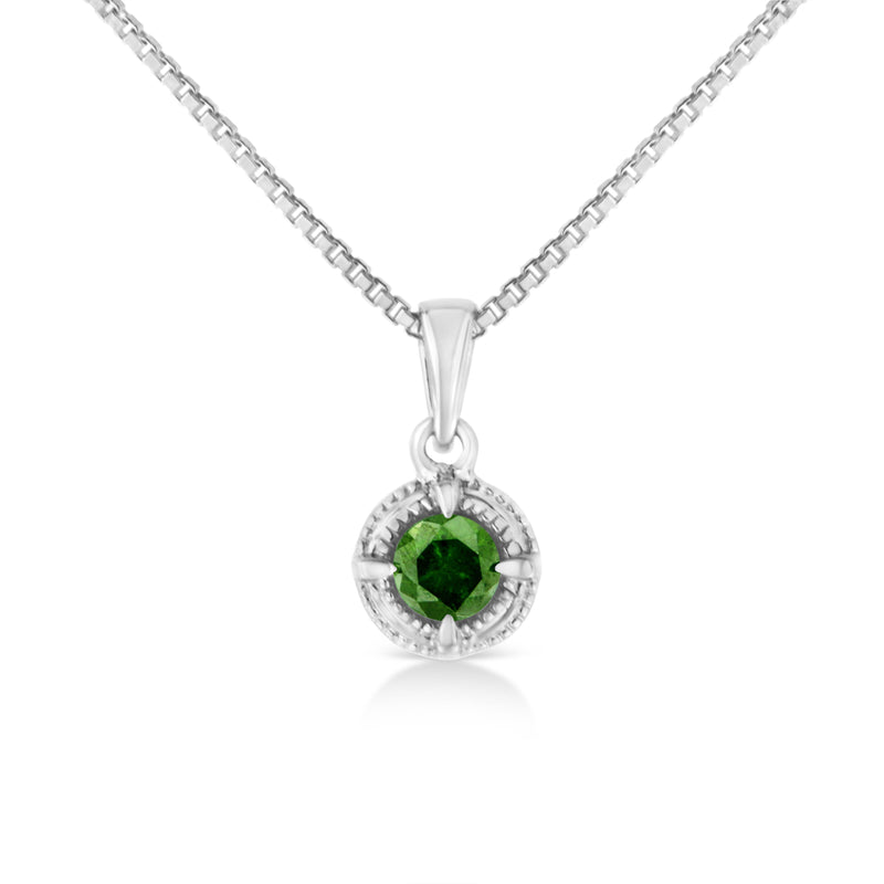 Bids.com .925 Sterling Silver 3/4 Cttw Treated Blue Diamond Solitaire 18" Milgrain Pendant Necklace (Blue Color, I1-I2 Clarity) Necklaces White Smoke White.Sterling Silver / 0.2 / Green Diamond,White.Sterling Silver / 0.1 / Green Diamond