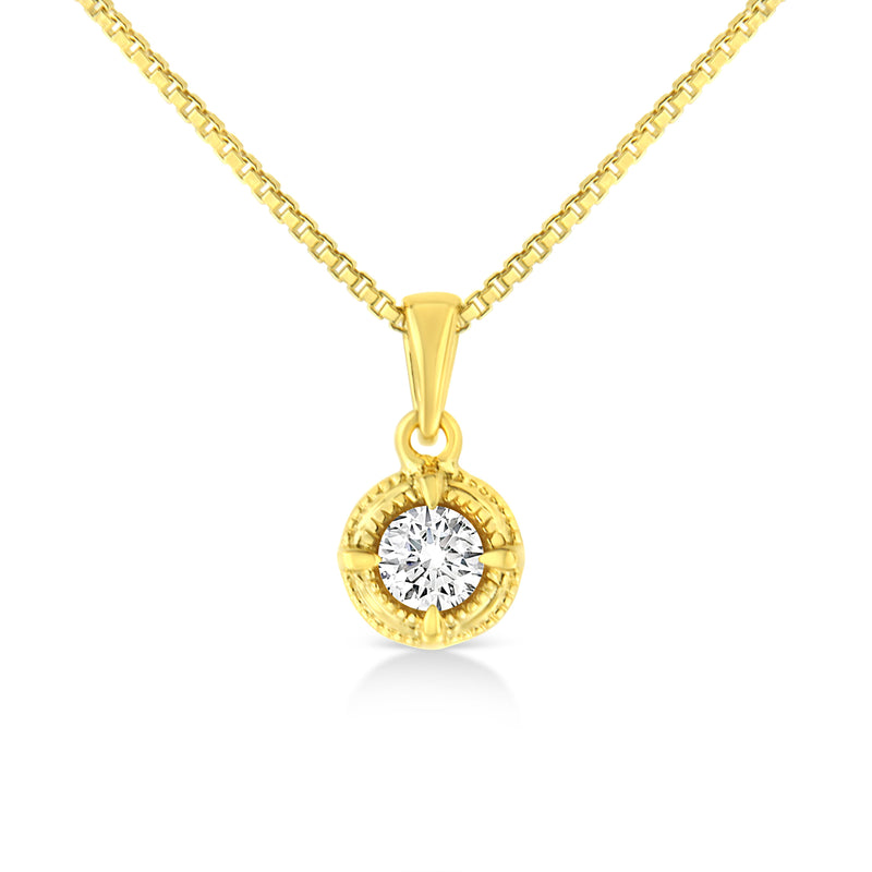 Bids.com 14K Yellow Gold Plated .925 Sterling Silver 1/2 Cttw Brilliant Round Cut Diamond Solitaire Milgrain 18" Pendant Necklace (K-L Color, I2-I3 Clarity) Necklaces White Smoke Yellow.Sterling Silver / 18 / 0.33