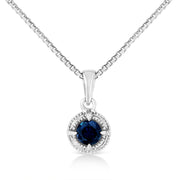 Bids.com .925 Sterling Silver 3/4 Cttw Treated Blue Diamond Solitaire 18" Milgrain Pendant Necklace (Blue Color, I1-I2 Clarity) Necklaces White Smoke White.Sterling Silver / 0.75 / Blue Diamond