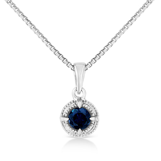 Bids.com .925 Sterling Silver 3/4 Cttw Treated Blue Diamond Solitaire 18" Milgrain Pendant Necklace (Blue Color, I1-I2 Clarity) Necklaces White Smoke White.Sterling Silver / 0.75 / Blue Diamond