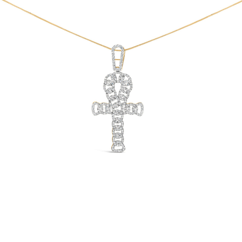 Bids.com Men's 10K Yellow Gold 1.00 Cttw Ankh Cross Pendant Necklaces White Smoke Yellow.Gold / 22