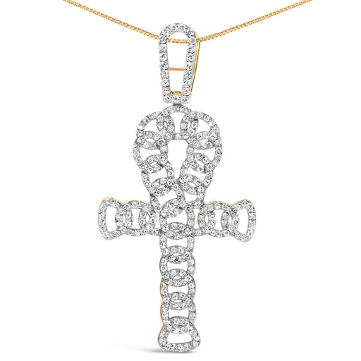 Bids.com Men's 10K Yellow Gold 1.00 Cttw Ankh Cross Pendant Necklaces White Smoke Yellow.Gold / 22