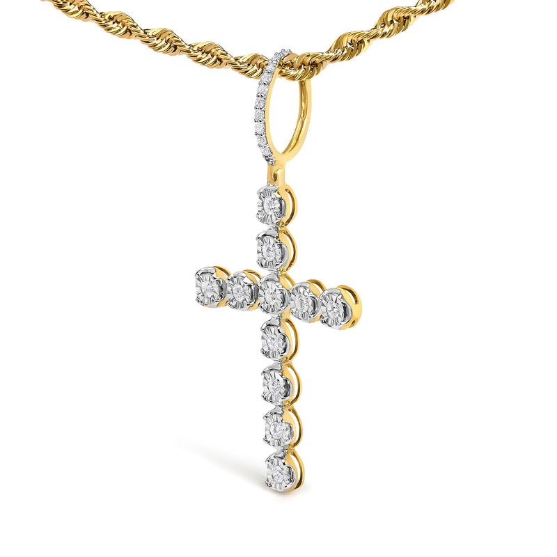 Bids.com 10K Yellow Gold 5/8 Cttw Miracle Set Round Diamond Circle Link Cross Men's Pendant Necklace Necklaces White Smoke Yellow.Gold / 22