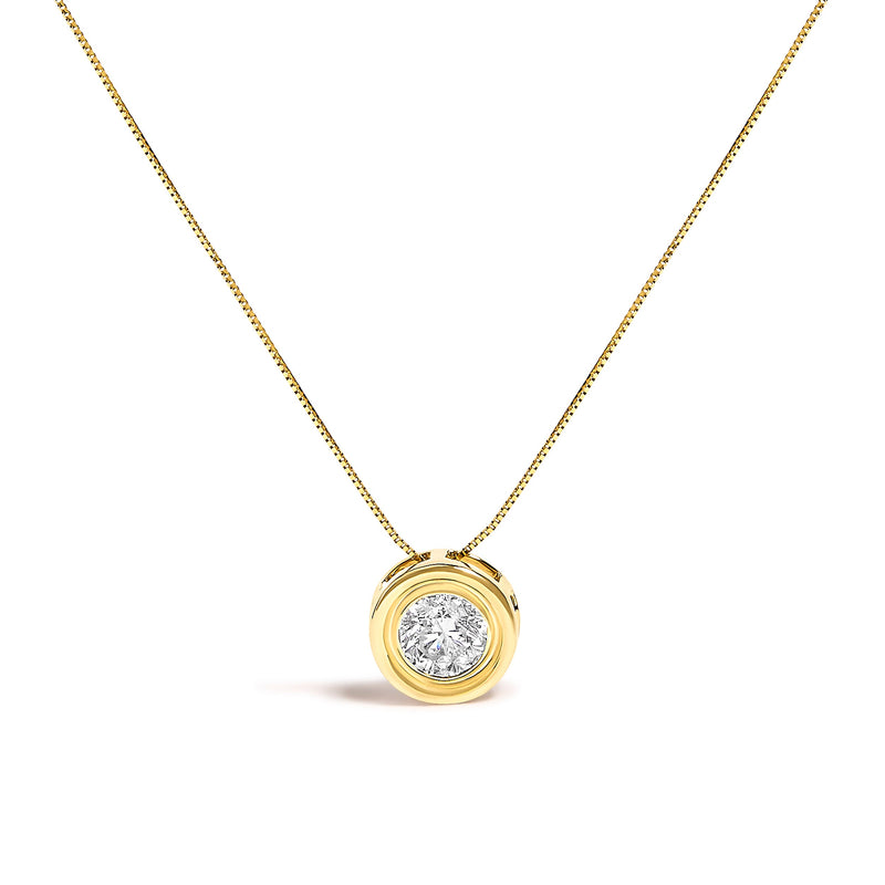 Bids.com 14K Yellow Gold 1 3/8 Cttw Bezel Set Round Diamond Solitaire Pendant Necklace Necklaces White Smoke Yellow.Gold / 18