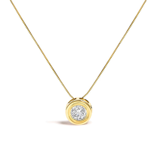 Bids.com 14K Yellow Gold 1 3/8 Cttw Bezel Set Round Diamond Solitaire Pendant Necklace Necklaces White Smoke Yellow.Gold / 18