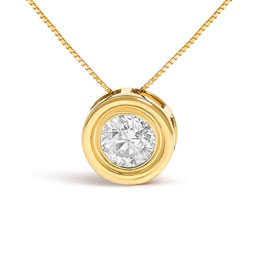 Bids.com 14K Yellow Gold 1 3/8 Cttw Bezel Set Round Diamond Solitaire Pendant Necklace Necklaces White Smoke Yellow.Gold / 18