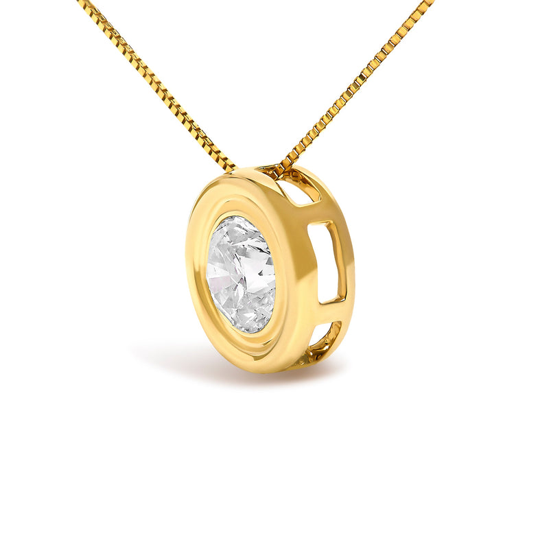 Bids.com 14K Yellow Gold 1 3/8 Cttw Bezel Set Round Diamond Solitaire Pendant Necklace Necklaces White Smoke Yellow.Gold / 18