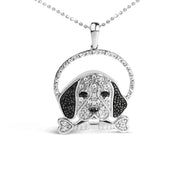 Bids.com .925 Sterling Silver 1/4 Cttw White and Black Diamond Beagle Dog and Bone Pendant Necklace (I-J Color, I2-I3 Clarity) - 18" Inches Necklaces White Smoke White.Sterling Silver / 18