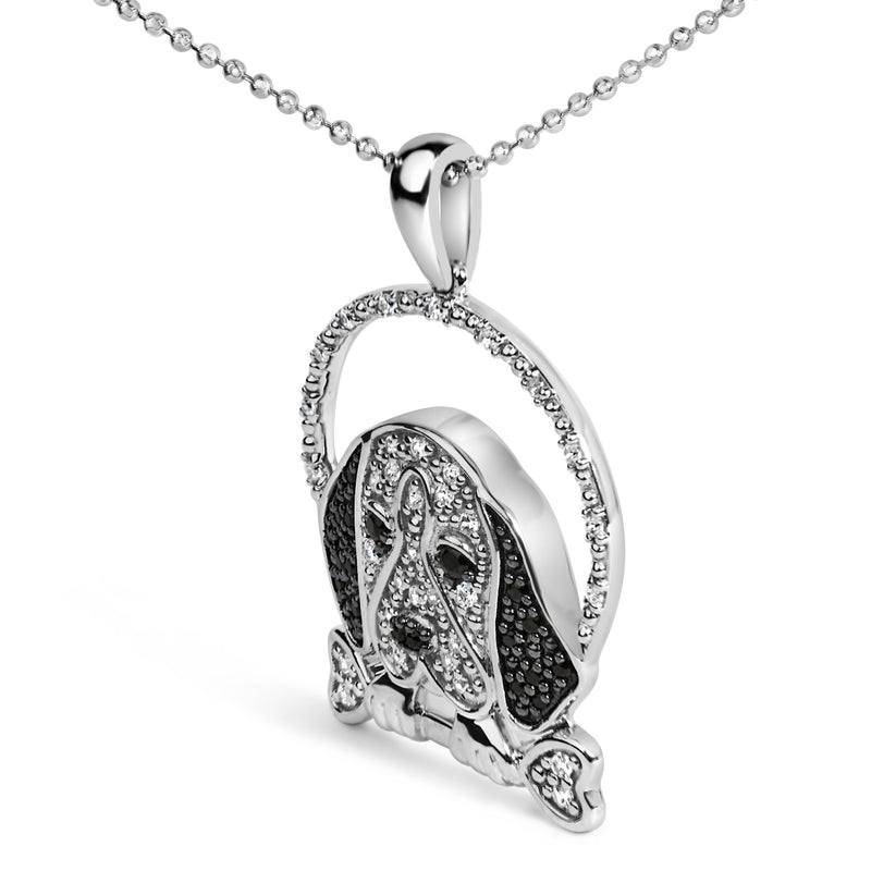 Bids.com .925 Sterling Silver 1/4 Cttw White and Black Diamond Beagle Dog and Bone Pendant Necklace (I-J Color, I2-I3 Clarity) - 18" Inches Necklaces White Smoke White.Sterling Silver / 18