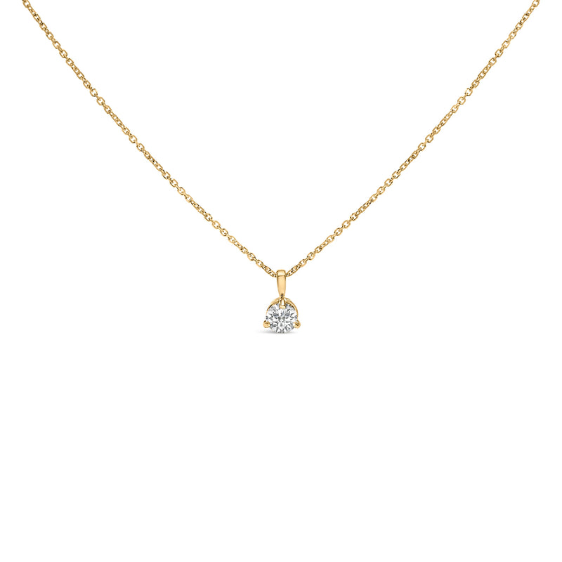 Bids.com 14K Yellow Gold 3/8 Cttw 3 Prong Martini Set Round Diamond Solitaire Pendant Necklace (G-H Color, SI2-I1 Clarity) - 18" Inches Necklaces White Smoke Yellow.Gold / 18
