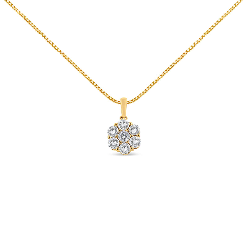 Bids.com 14K Yellow Gold 2.00 Cttw Brilliant Round-Cut Diamond 7 Stone Flower Cluster 18" Pendant Necklace (H-I Color, SI2-I1 Clarity) Necklaces White Smoke Yellow.Gold / 18