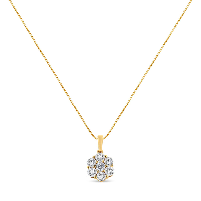 Bids.com 14K Yellow Gold 2.00 Cttw Brilliant Round-Cut Diamond 7 Stone Flower Cluster 18" Pendant Necklace (H-I Color, SI2-I1 Clarity) Necklaces White Smoke Yellow.Gold / 18