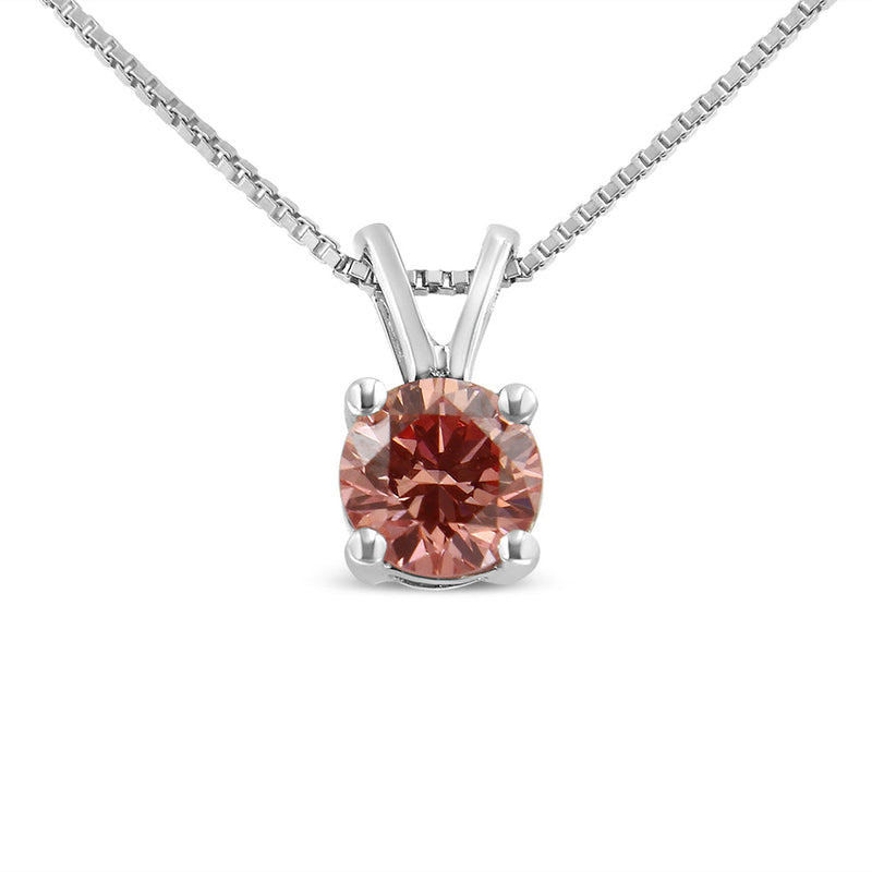 Bids.com 10K White Gold 1/4 Cttw Round Brilliant Cut Lab Grown Blue Diamond 4-Prong Solitaire Pendant Necklace (Blue Color, VS2-SI1 Clarity) - 18" Necklaces White Smoke White.Gold / 18 / Pink Diamond