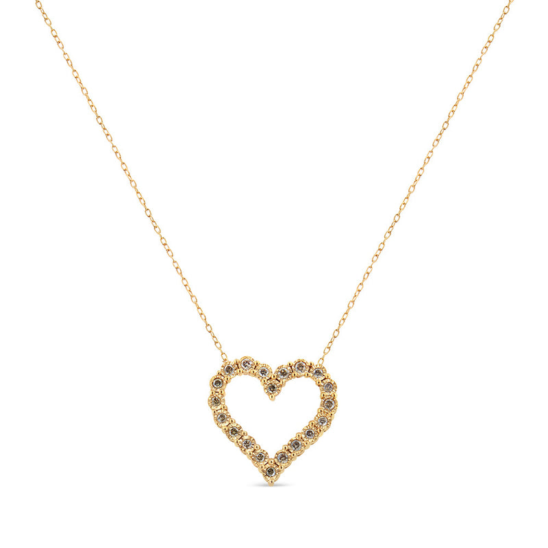 Bids.com 10K Yellow Gold Flashed .925 Sterling Silver 1/2 Cttw Champagne Diamond Miracle Plate Heart Pendant Necklace (K-L Color, I1-I2 Clarity) - 18" Necklaces White Smoke Yellow.Sterling Silver / 18