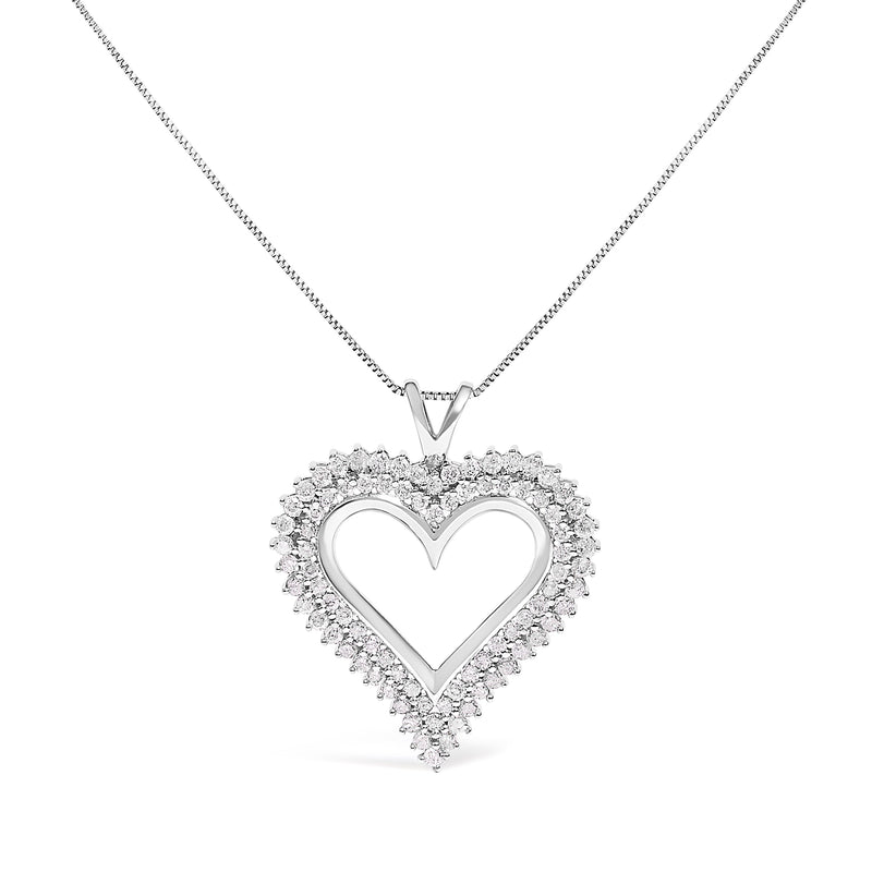 Bids.com .925 Sterling Silver 1.00 Cttw Diamond Heart 18" Pendant Necklace (I-J Color, I2-I3 Clarity) Necklaces White Smoke White.Sterling Silver / 18 / 2