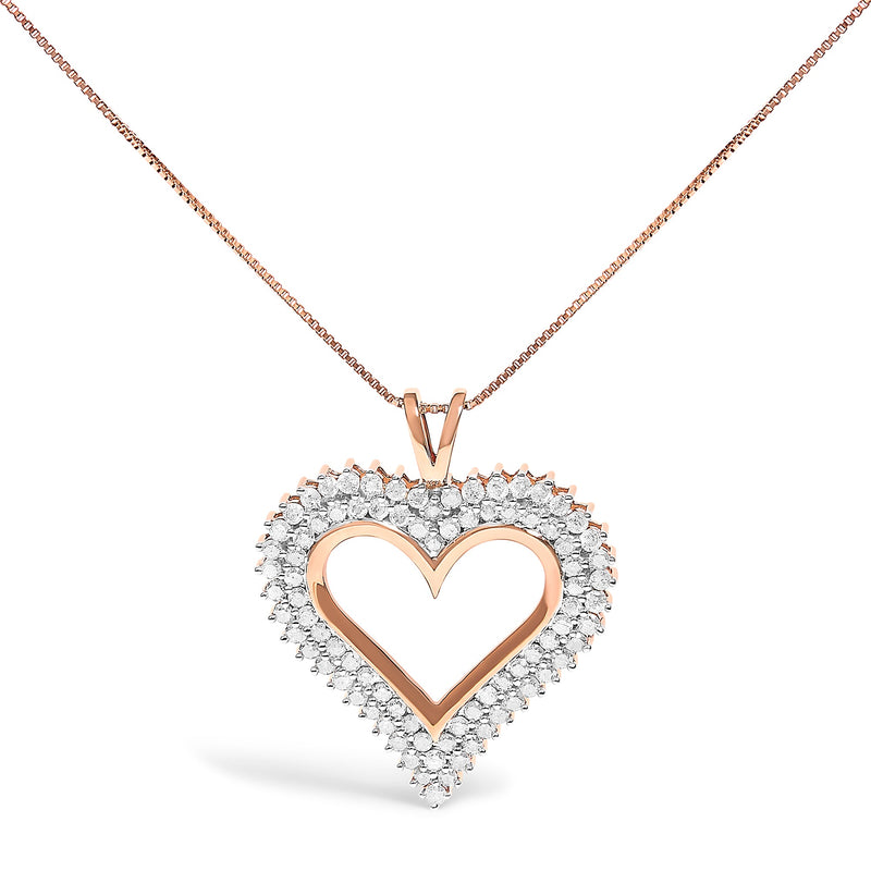 Bids.com .925 Sterling Silver 1.00 Cttw Diamond Heart 18" Pendant Necklace (I-J Color, I2-I3 Clarity) Necklaces White Smoke Rose.Sterling Silver / 18 / 3