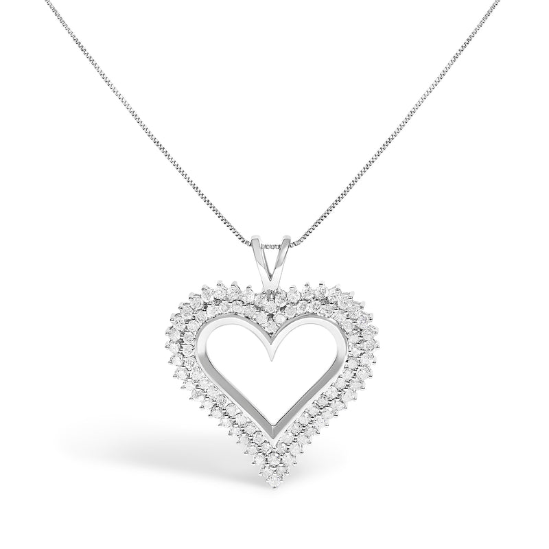 Bids.com .925 Sterling Silver 1.00 Cttw Diamond Heart 18" Pendant Necklace (I-J Color, I2-I3 Clarity) Necklaces White Smoke White.Sterling Silver / 18 / 3