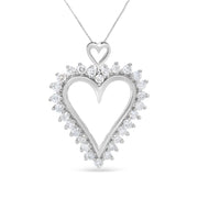 Bids.com .925 Sterling Silver 1 3/4 Cttw Round Diamond Lined Open Heart Pendant 18" Necklace (I-J Color, I2-I3 Clarity) Necklaces White Smoke White.Sterling Silver / 18