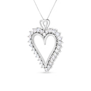 Bids.com .925 Sterling Silver 1 3/4 Cttw Round Diamond Lined Open Heart Pendant 18" Necklace (I-J Color, I2-I3 Clarity) Necklaces White Smoke White.Sterling Silver / 18