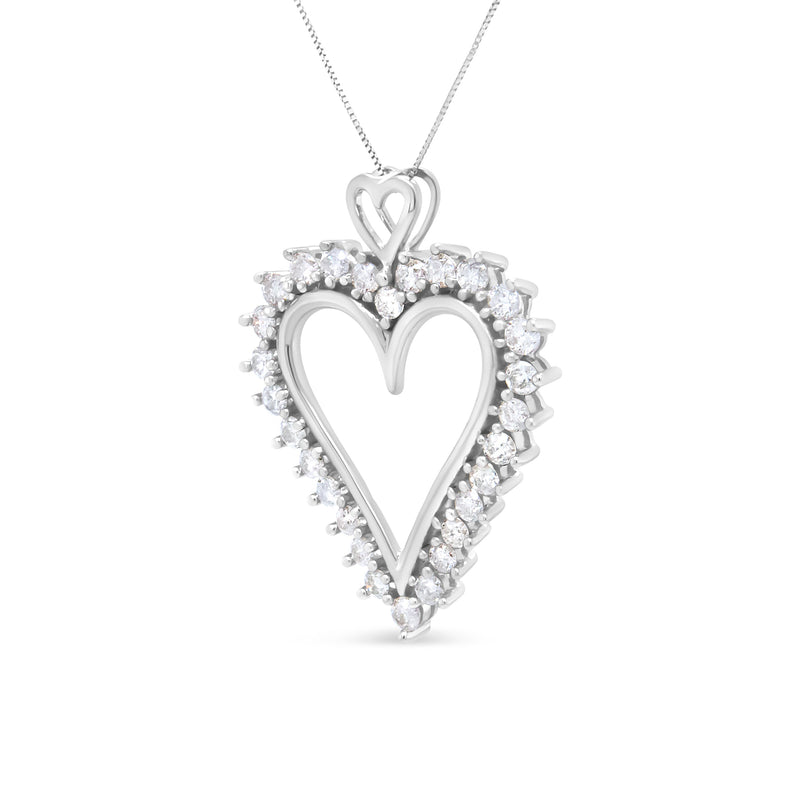 Bids.com .925 Sterling Silver 1 3/4 Cttw Round Diamond Lined Open Heart Pendant 18" Necklace (I-J Color, I2-I3 Clarity) Necklaces White Smoke White.Sterling Silver / 18