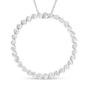Bids.com .925 Sterling Silver 3/4 Cttw Round Diamond Spiral Curved Circle Pendant 18" Necklace (I-J Color, I3 Clarity) Necklaces White Smoke White.Sterling Silver / 18