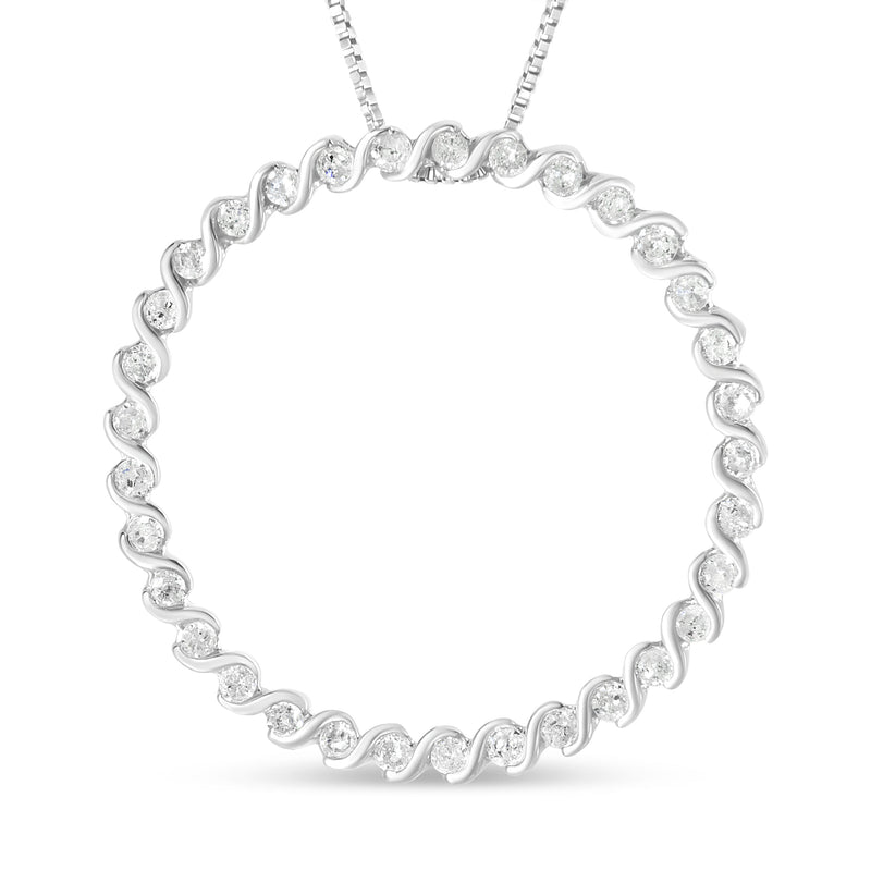 Bids.com .925 Sterling Silver 3/4 Cttw Round Diamond Spiral Curved Circle Pendant 18" Necklace (I-J Color, I3 Clarity) Necklaces White Smoke White.Sterling Silver / 18