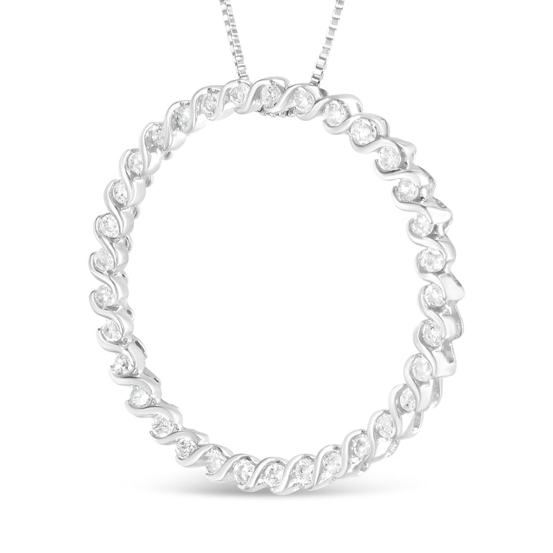 Bids.com .925 Sterling Silver 3/4 Cttw Round Diamond Spiral Curved Circle Pendant 18" Necklace (I-J Color, I3 Clarity) Necklaces White Smoke White.Sterling Silver / 18