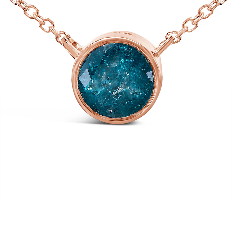 Bids.com 14K Rose Gold 2.0 Cttw Bezel Set Blue Diamond Solitaire Pendant Necklace  - 18" Inches Necklaces White Smoke Rose.Gold / 18