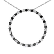 Bids.com .925 Sterling Silver 2.0 Cttw Alternating Black and White Diamond Open Hoop Circle Pendant Necklace (H-I Color, I2-I3 Clarity) - 18" Inches Necklaces White Smoke White.Sterling Silver / 18