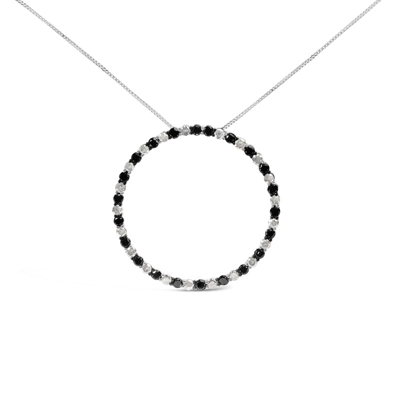 Bids.com .925 Sterling Silver 3.0 Cttw Alternating Black and White Diamond Open Hoop Circle Pendant Necklace (H-I Color, I3 Clarity) - 18" Inches Necklaces White Smoke White.Sterling Silver / 18
