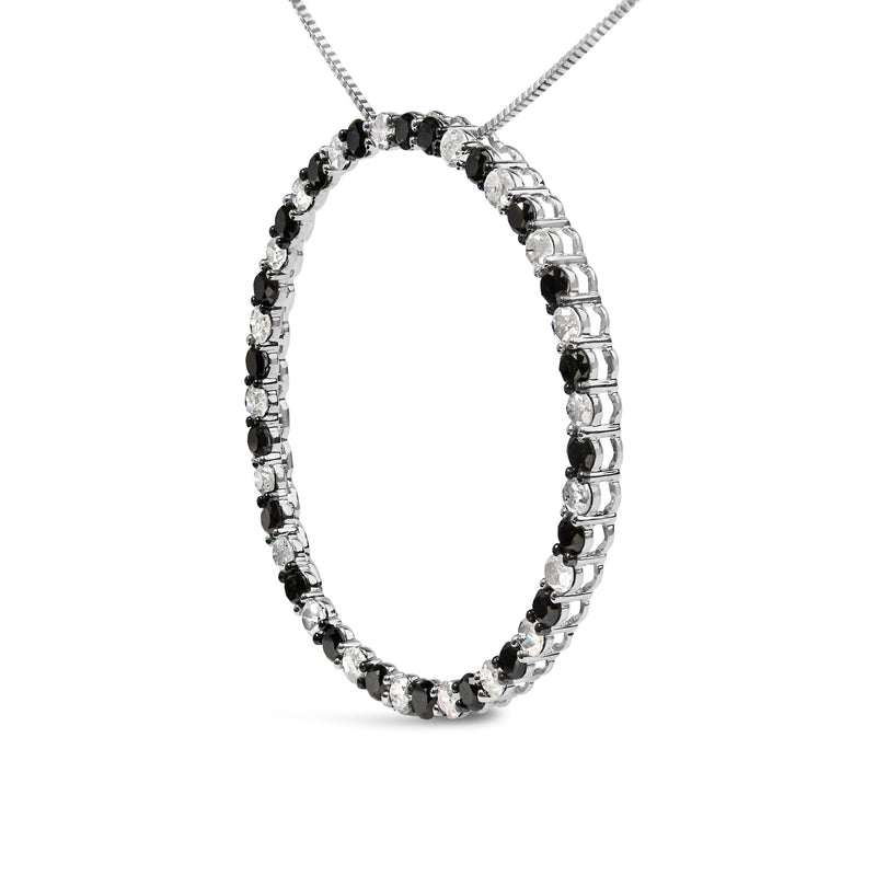 Bids.com .925 Sterling Silver 3.0 Cttw Alternating Black and White Diamond Open Hoop Circle Pendant Necklace (H-I Color, I3 Clarity) - 18" Inches Necklaces White Smoke White.Sterling Silver / 18
