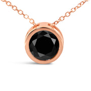 Bids.com 14K Rose Gold 3 1/2 Cttw Bezel-Set Black Round Diamond Solitaire Pendant Necklace (Black Color, I2-I3 Clarity) - 18" Necklaces White Smoke Rose.Gold / 18\" / 0.35,Rose.Gold / 18\" / 4