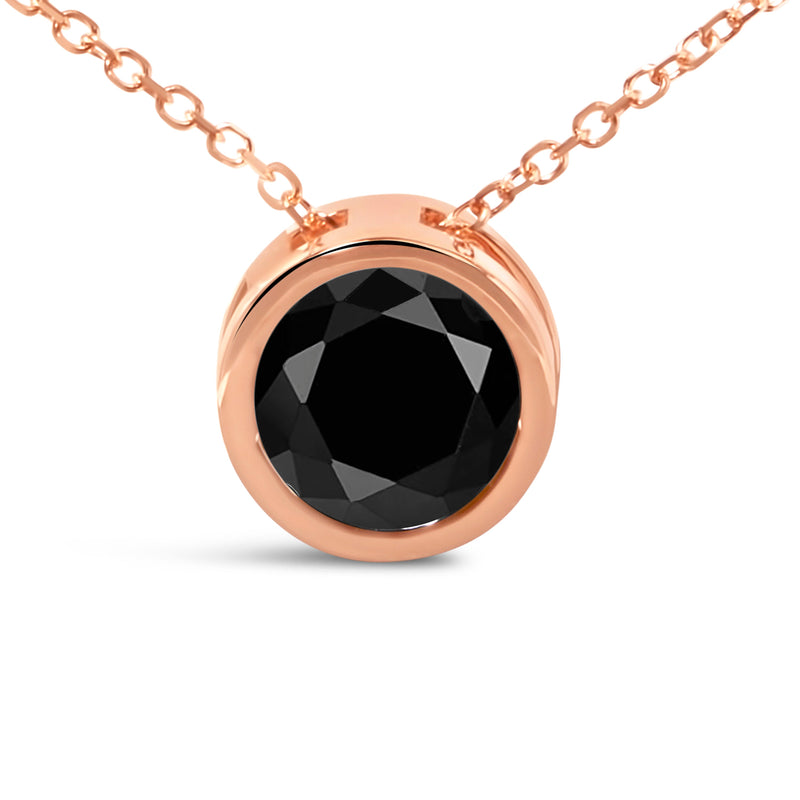 Bids.com 14K Rose Gold 3 1/2 Cttw Bezel-Set Black Round Diamond Solitaire Pendant Necklace (Black Color, I2-I3 Clarity) - 18" Necklaces White Smoke Rose.Gold / 18\" / 0.35,Rose.Gold / 18\" / 4